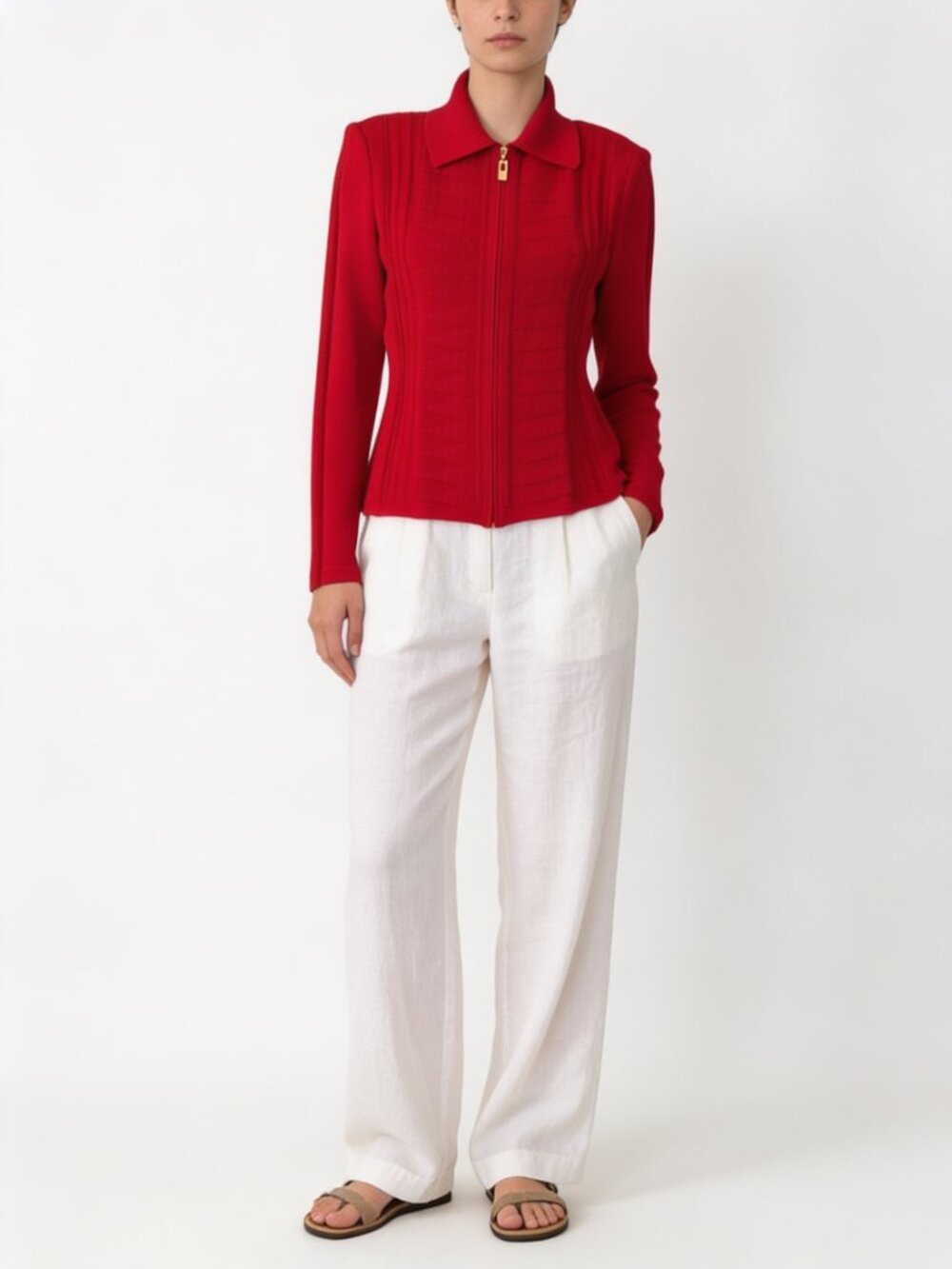 St. John Sport by Marie Gray bright red zipper up cardigan size  4